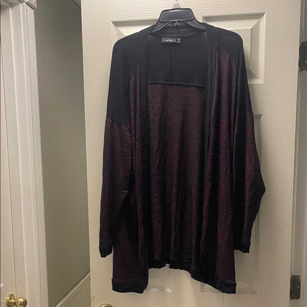 Apt. 9 Black and Burgundy Open Front Cardigan